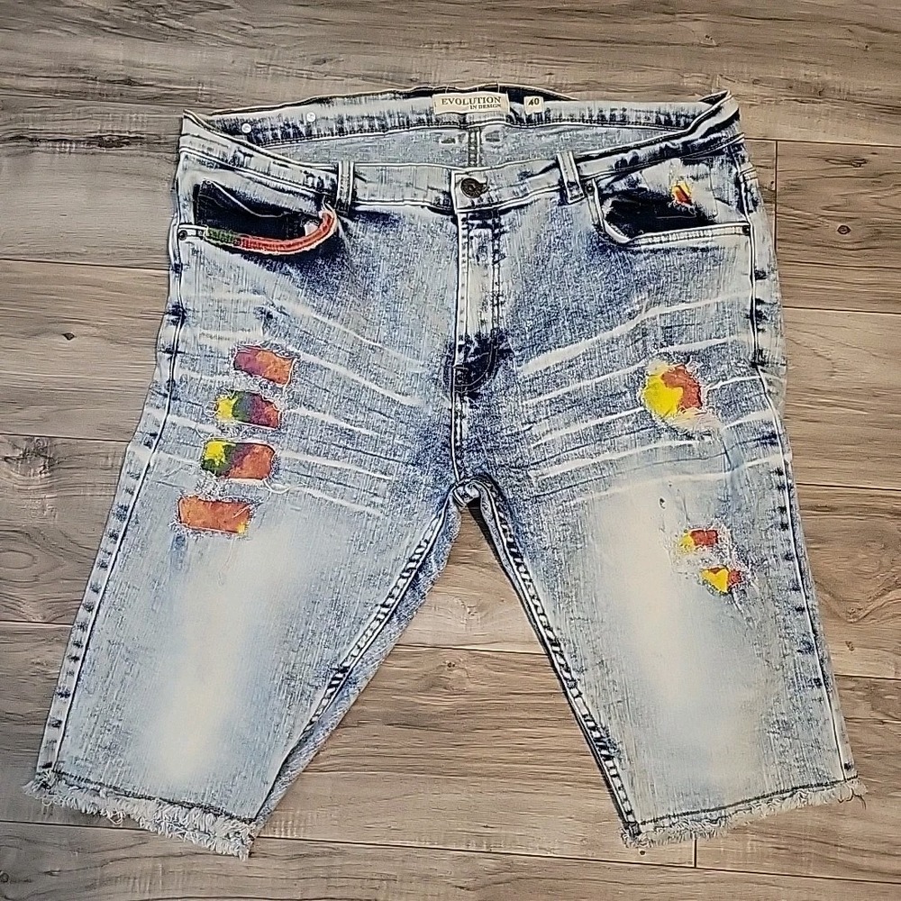 Evolution In Design Shorts Mens 40 Blue Distressed Denim‎ Skater  Streetwear